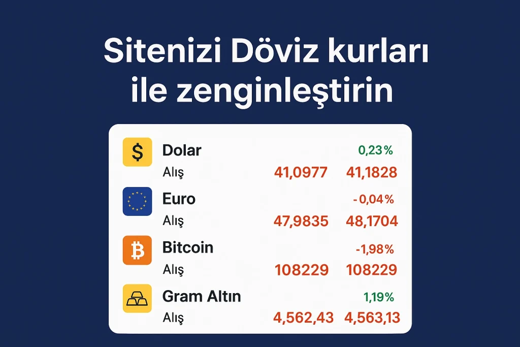 Sitenizi Döviz, Altın ve Kripto Kurları ile Zenginleştirin