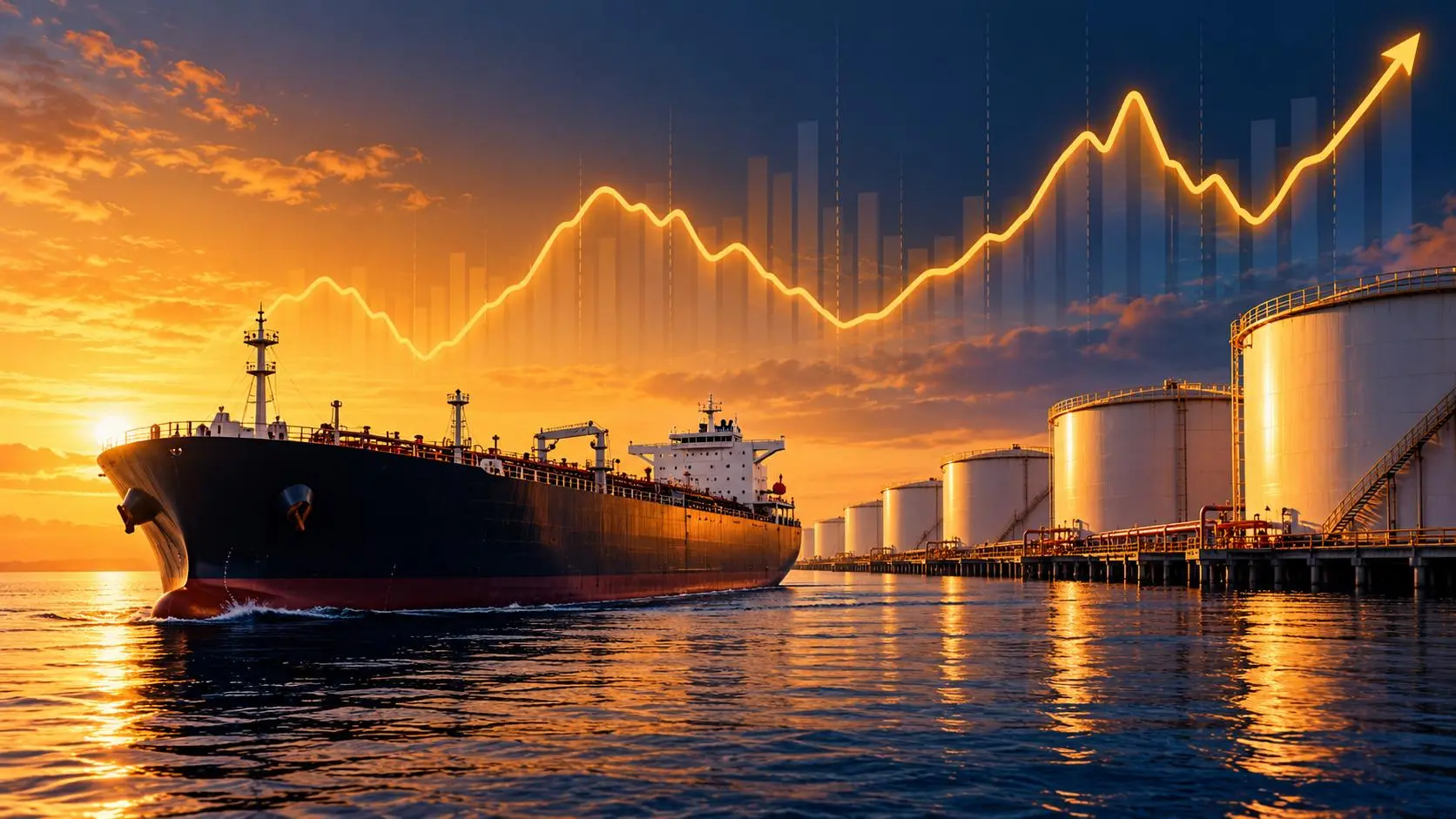 Petrol fiyatları ve deniz taşımacılığını temsil eden yapay zekâ illüstrasyonu