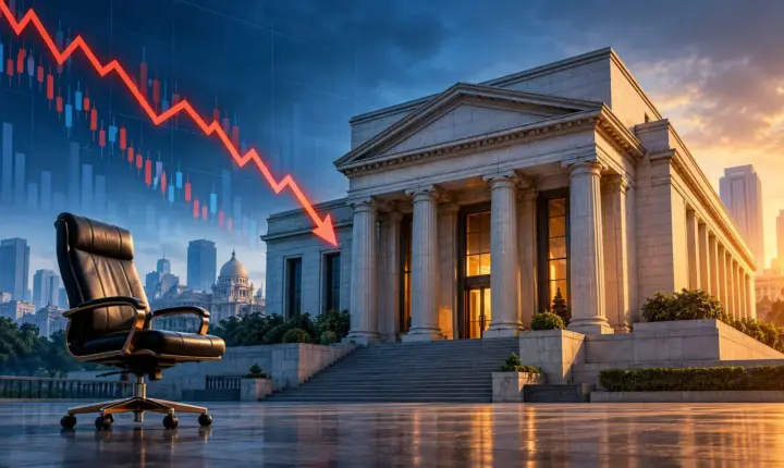 Banka yönetimindeki değişimi ve hisse düşüşünü temsil eden yapay zekâ illüstrasyonu