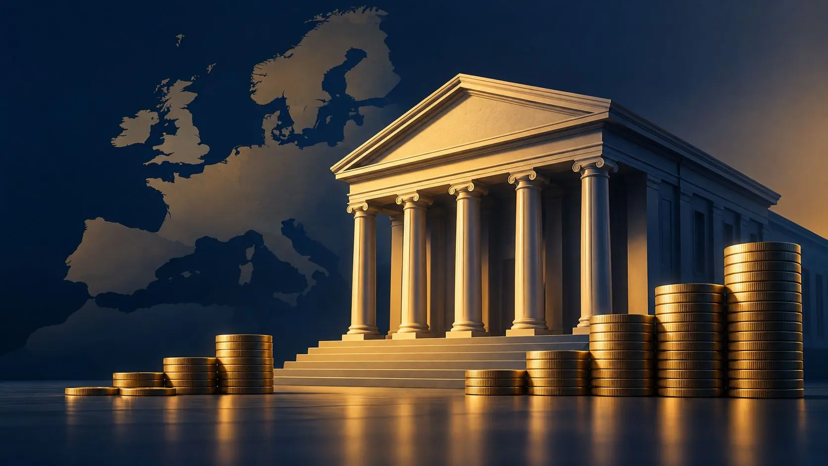 Avrupa bankacılığını ve finansal sonuçları temsil eden yapay zekâ illüstrasyonu