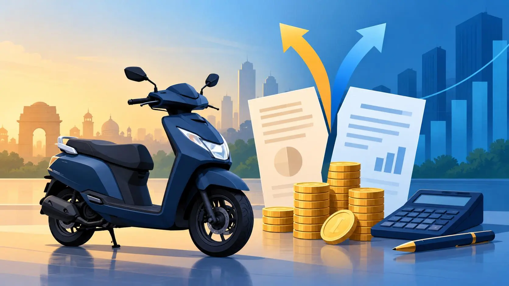 Motosiklet ve tüketici finansmanını temsil eden insan içermeyen yapay zekâ illüstrasyonu